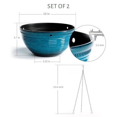 10 Inch Hanging Planters, Glazed Hanging Basket with Drainage Holes, 2 Pack - color: Blue, size: 10inch