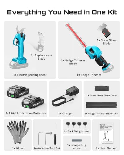 SEESII 3-in-1 Cordless Hedge Trimmer, Grass Shear & Electric Pruning Shears - color: Seesii Blue