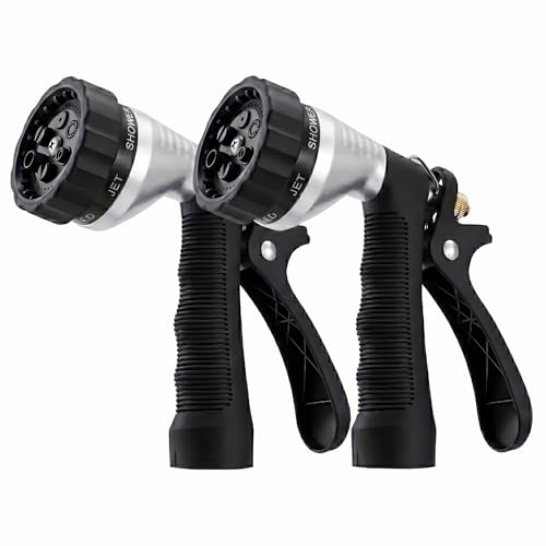 GREEN MOUNT Water Hose Nozzle 2-Pack, Zinc Alloy Garden Spray Nozzle with Adjustable Spray Patterns, Leakproof Rustproof Trigger Lock for Outdoor Cleaning & Car Wash, Silver & Silver - color: Silver & Silver