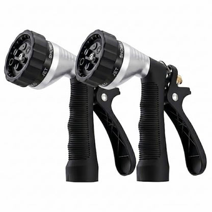 GREEN MOUNT Water Hose Nozzle 2-Pack, Zinc Alloy Garden Spray Nozzle with Adjustable Spray Patterns, Leakproof Rustproof Trigger Lock for Outdoor Cleaning & Car Wash, Silver & Silver - color: Silver & Silver