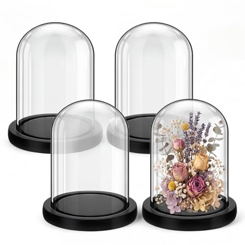 Suclain 4Pc Glass Dome Cloche with Wood Base, Black, 5.1" X 3.8" - color: Black, size: 5.1" X 3.8"