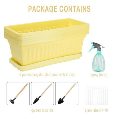 6 Pcs Window Box Planter, 17" Rectangular Planter Box with Saucers, Yellow - size: Yellow - 6 pack