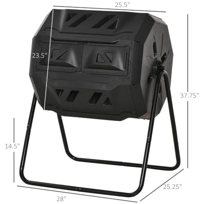 Outsunny Tumbling Compost Bin 360° Dual Chamber 43 Gallon, Black - color: Black