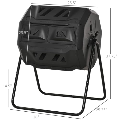 Outsunny Tumbling Compost Bin 360° Dual Chamber 43 Gallon, Black - color: Black
