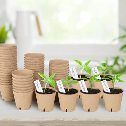 60PCS 4-Inch Biodegradable Peat Pots with Drainage Holes for Seedlings, Includes 20 Plant Labels, Perfect for Garden Germination & Nursery Use - size: 4 Inch