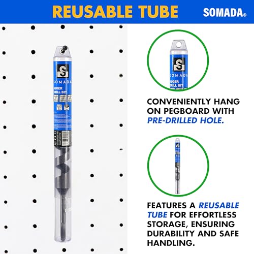SOMADA 1" x 10" Auger Drill Bit for Wood, Ship Auger Hex Shank - size: 1"x10" Silver