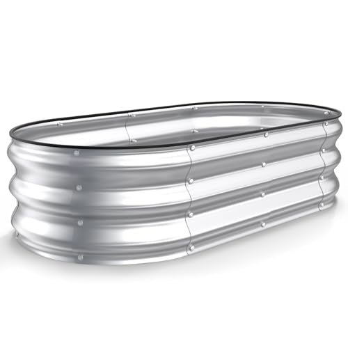 Kesfitt Raised Garden Bed, 4x2x1 FT Galvanized Steel Metal Raised Garden Bed, Oval Open-Bottom Design, 12-Inch Deep for Outdoor Vegetable & Herb Gardening, Silver - color: Silver, size: 4x2x1FT