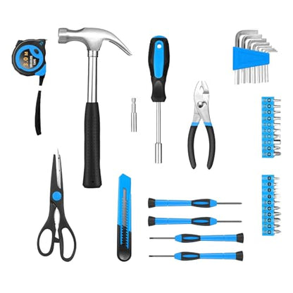 RVOGJP 39-Piece Basic Home Tool Set, General Repair Small Hand Tool Kit with Toolbox for Home, Garage, Office & College Dorm Use, Blue - color: Bule