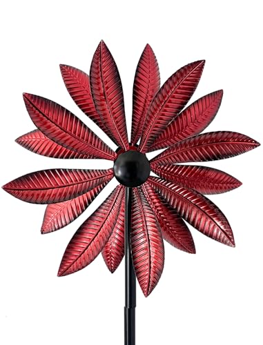 Red Leaf 360° Metal Wind Spinners Outdoor, 57" H - color: Red Leaf