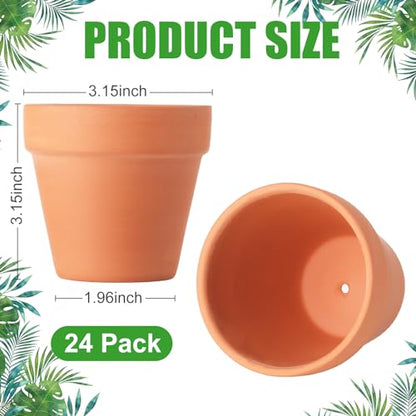 Baxrou Terra Cotta Pots 24 Pack 3.15 Inch Mini Clay Pot with Drainage Holes