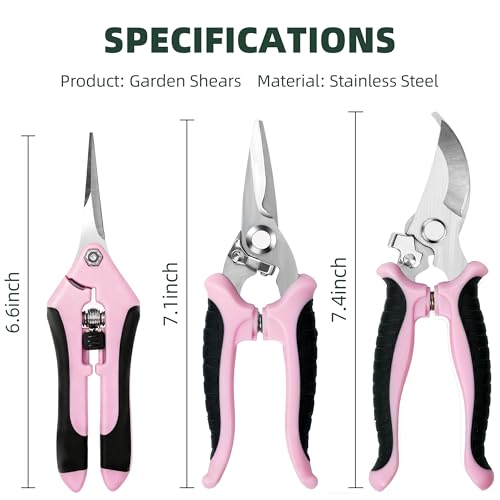 EWPJDK 3 Pack Garden Pruning Shears Scissors Clippers Stainless Steel(Pink) - style: Pink