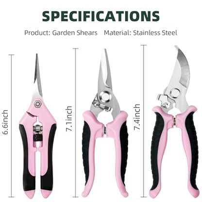 EWPJDK 3 Pack Garden Pruning Shears Scissors Clippers Stainless Steel(Pink) - style: Pink