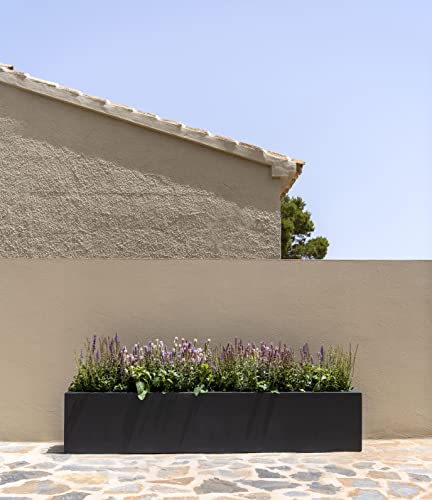 Modern Rectangle Balcony Window Black Matte Planter Box Elegant Rectangular 8" H x 8" W x 20" L Flower Pot - color: Black, size: 8x8x20
