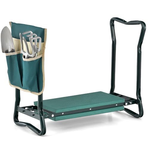 GIANTEX Garden Kneeler & Seat, Folding Gardening Stool, Portable Garden Bench with EVA Foam Pad, Heavy-Duty Metal Frame, Gardening Gift for Women Men Seniors (Holds 330 LBS) (with 1 Bags) - color: Green, size: 23” x 11” x 19.5”
