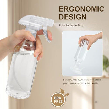 Plastic Spray Bottles (2-Pack, 16.9 Oz) Mist & Stream, Heavy Duty Spraying