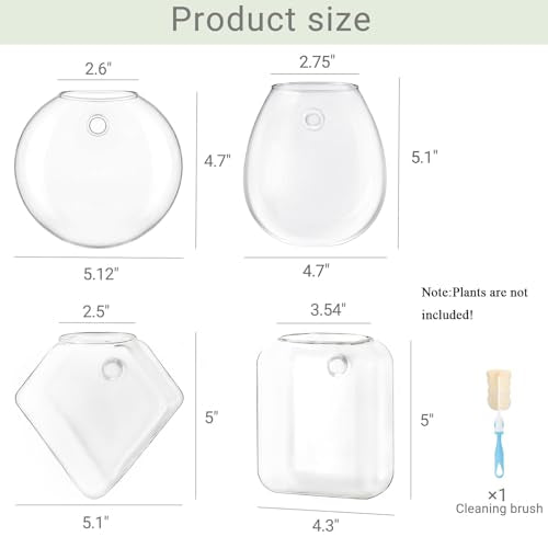 Mkono Wall Propagation Planters, 4 Pack Glass Hanging Vase Plant Holder