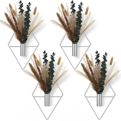 Jexine 2 Pcs Hanging Artificial Planters Wall Decor, Chrome Silver, Pampas - color: Chrome Silver, size: Pampas