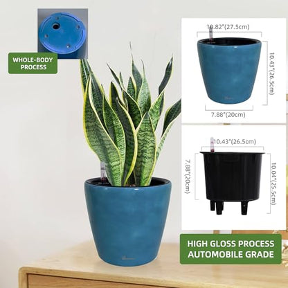 Dexceder 11x10 Self Watering Planter (Peacock Blue Gradient) - color: Peacock Blue, size: 11x10