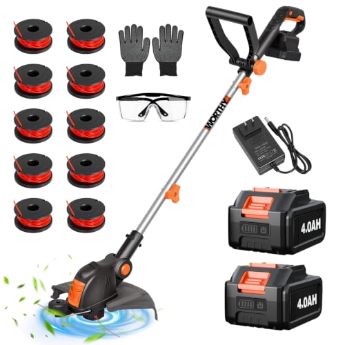 Electric Weed Wacker Eater Cordless Battery Powered String Trimmer Whacker - color: Black and Light Orange