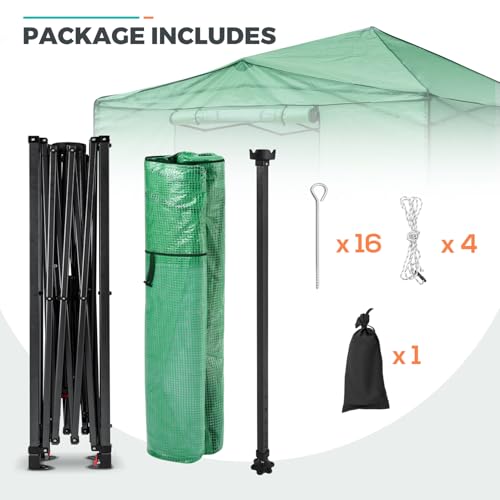 EAGLE PEAK 12x8 Easy Setup Pop Up Greenhouse, Support Pole, Clear/Green - color: Clear/Green, size: 12x8