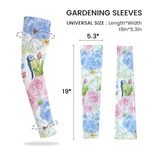 YPHCDO Gardening Sleeves for Women Sun Protection Cooling Arm Sleeves - color: Hydrangea Bird Pink