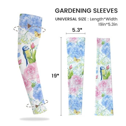 YPHCDO Gardening Sleeves for Women Sun Protection Cooling Arm Sleeves - color: Hydrangea Bird Pink