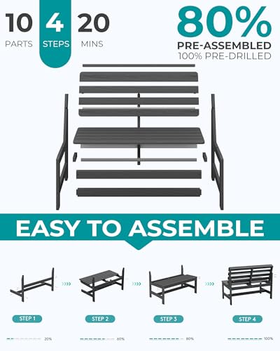 SERWALL Armless Outdoor Bench, All Weather HDPE Porch Bench, 1 Pack, Grey - color: Grey