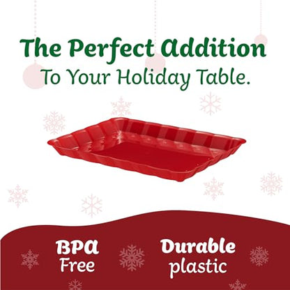 Plasticpro Plastic Serving Trays - Serving Platters Rectangle 9X13 Disposable Party Dish Includes 8 Red Christmas Trays - color: Red
