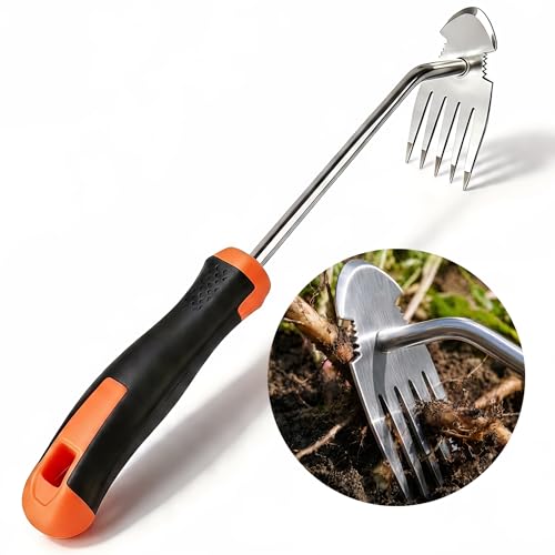 Moorrlii Weed Remover Tool, Hand Weeder Puller Tool, Portable Garden Weeder Tool for Vegetable Gardening Backyard Farm Planting & Uprooting Weeding Tool (Rubber Handle) - color: Orange - 1 Pack