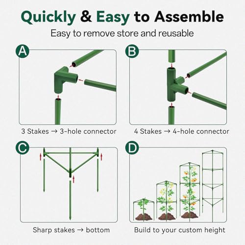 Halatool 3 Pack 60 Inch Adjustable Tomato Cages for Graden