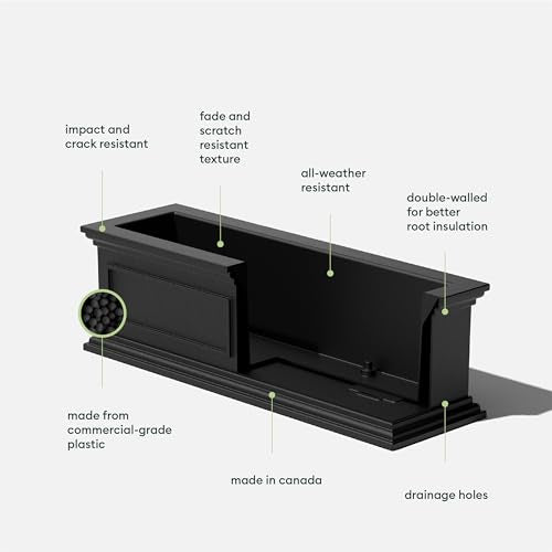 Veradek Brixton Series Window Box Planter - Rectangular Outdoor Planter - color: Black, size: 11"H x 11"W x 36"L - 2 Pack