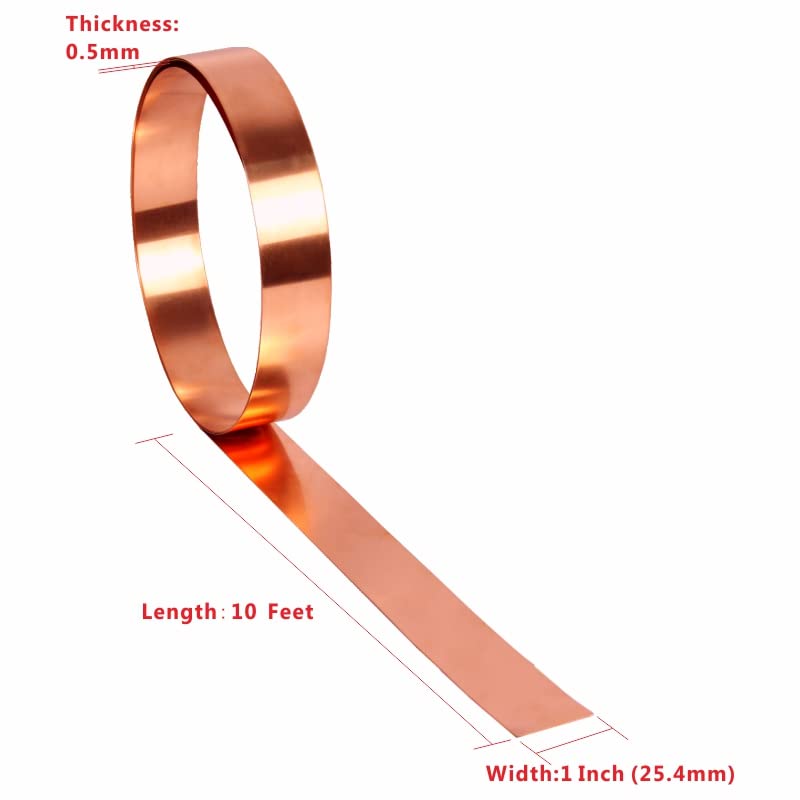 Copper Flashing 99.95% Pure - 16 Oz 24 Gauge 0.5mm Thickness - 10 Feet Length Copper Roll in Various Widths – Contractors & DIY Projects (24 Ga, 1" Width x 10 FT) - size: 24 Ga, 1" Width x 10 FT