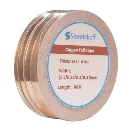 Double-Sided Conductive Copper Foil Tape 0.2/0.24/0.3/0.4"x66Ft,4Mil,4-Pack - size: （0.2/0.24/0.3/0.4）Inch*4mil*66 FT
