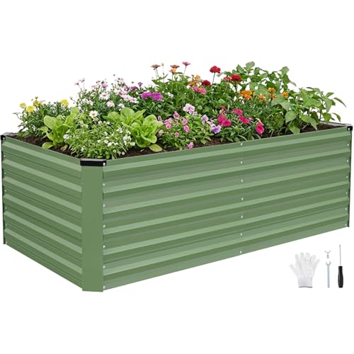 INNO STAGE Galvanized Metal Raised Garden Bed 6×3×2FT, Olive Green, 1 Pack - color: Olivegreen, size: 6×3×2ft
