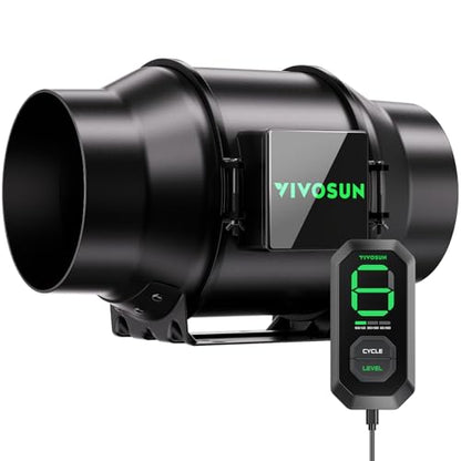 VIVOSUN G6 6" Inline Fan &Cycle Mode Speed Controller, 388 CFM Aerozesh Fan - color: Black Basic, size: 6"