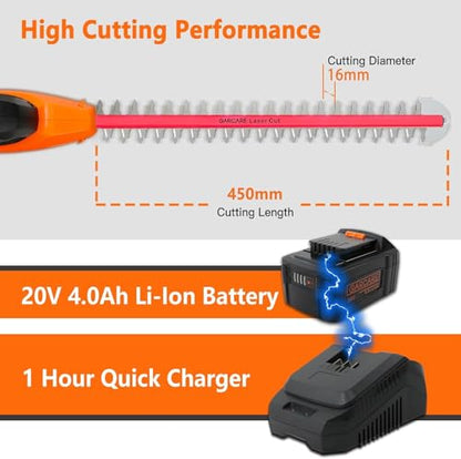 GARCARE 20V Cordless Pole Hedge Trimmer with 18" Dual Action Blades