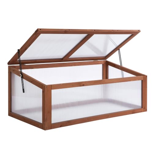 Outsunny Wooden Cold Frame Mini Greenhouse 39" x 26" x 16" Natural