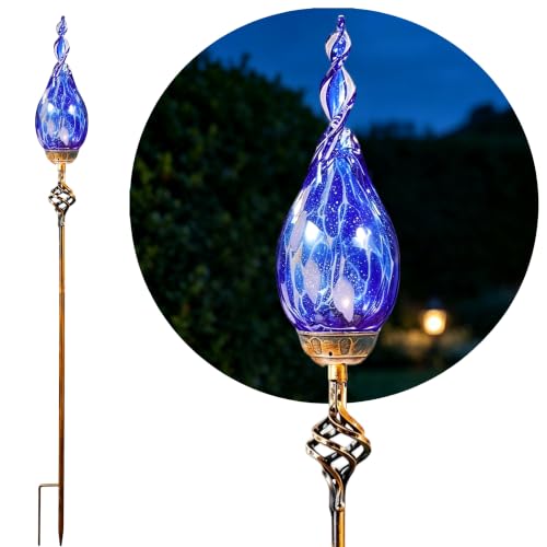 Garden Stakes Decorative, Solar Powered Outdoor Lights, Flame Solar Stake Lights, Waterproof Decorative Pathway Lawn Outdoor Ornament - color: Dark Blue