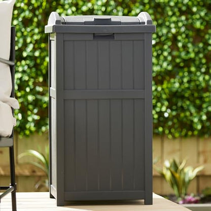 Suncast 3 Pack Trash Hideaway Refuse Container, Stylish Resin Outdoor Garbage Bin with Latching Lid, 30 to 33 Gallon Capacity, Cyberspace - color: Cyberspace, size: 3 Pack