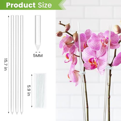 Plant Stakes Acrylic Clear Sticks 20 Pcs with Twist Ties