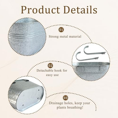 2 Pack 12" Galvanized Hanging Railing Planters with Hooks and Drainage - size: 12 Inch
