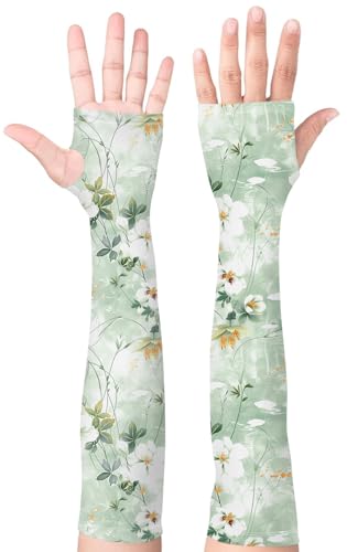 Gardening Sleeves for Women UV Sun Protection with Thumb Hole Anti-Scratch - color: Watercolor Flowers