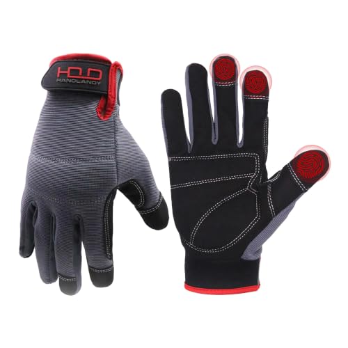 HANDLANDY Work Gloves for Men & Women, Utility Mechanic Working Gloves Touch Screen, Flexible Gardening Gloves for Yard - color: Grey (1 Pair), size: 2X-Large