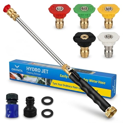High Pressure Power Washer Wand for Garden Hose – 304 Stainless Steel Water Spray Lance with 5 Nozzle Tips