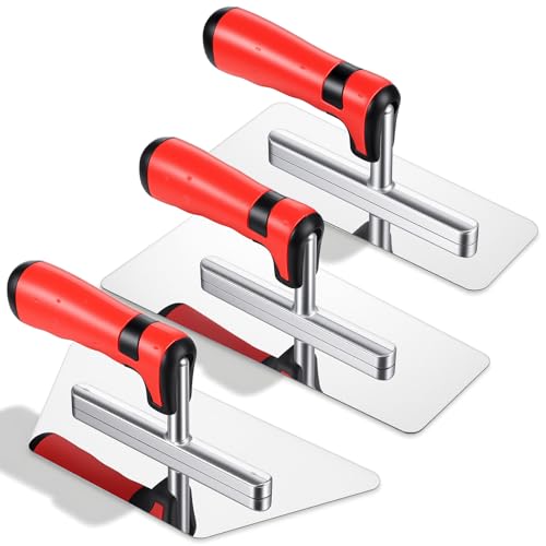 3 Pieces Polished Stainless Steel Drywall & Concrete Trowels with Soft Grip Handle, Paint Plastering & Marmorino Finishing Tools, Trapezoid Blade