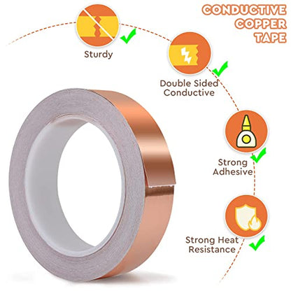 Conductive Pure Copper Tape Double Sided Adhesive Copper Foil Tape for Stained Glass, Guitars, EMI Shielding, Electric Connections, Repairs, Grounding, Crafts (1inch x 66FT) - size: 1inch x 66FT