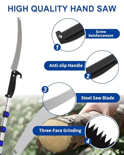 26FT Reach Pole Saws for Tree Trimming, Manual Pruning Pole Saw with 5-20FT Telescoping Extension Pole