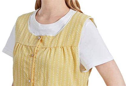 Nanxson Cobbler Aprons for Women with Pockets Smock Apron with Buttons - color: Yellow Stripes, size: XX-Large