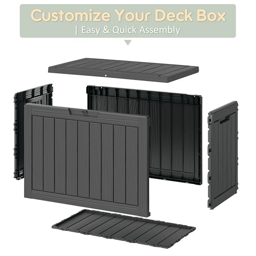 45 Gallon Outdoor Storage Box Waterproof Deck Box Patio Storage - color: Black, style: 45Gallon