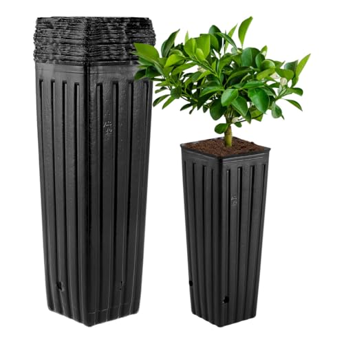 SEWACC 50 Pcs Plastic Grow Bags for Plants, Reusable Plant Growing Bags for Garden Seedlings Nursery, 11. 8 X 4 Inch Tall Seedling Pots